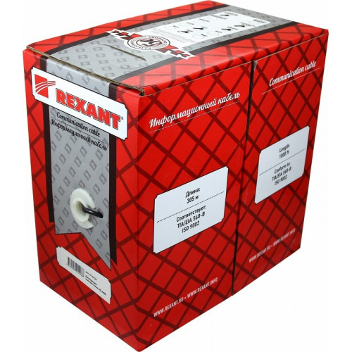 Кабель витая пара F/UTP,  CAT 5e, PVC,  2PR,  24AWG, INDOOR, SOLID,  серый,  305м,  REXANT