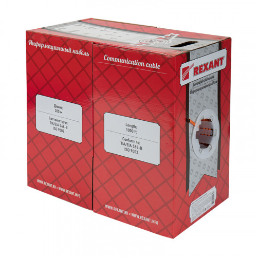 Кабель витая пара F/UTP,  CAT 5e,  ZH нг(А)-HF,  4PR,  24AWG, INDOOR, SOLID,  оранжевый,  305м,  REXANT