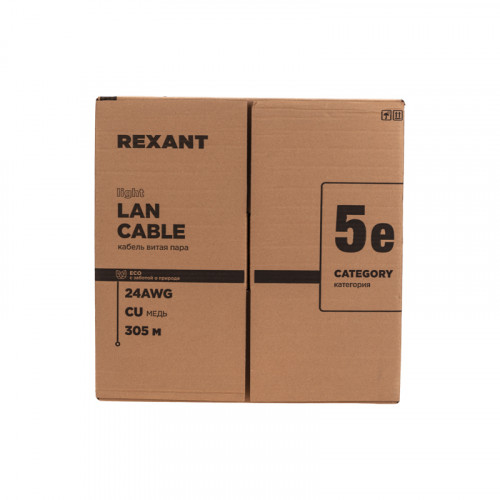 Кабель витая пара F/UTP,  CAT 5e, PE,  4PR,  24AWG, OUTDOOR, SOLID,  черный,  305м,  серия LIGHT,  РФ REXANT