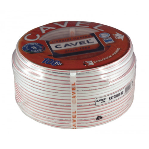 Кабель коаксиальный SAT 703 B, Cu/Al/CuSn,  75%,  75Ом,  100м, INDOOR,  белый CAVEL