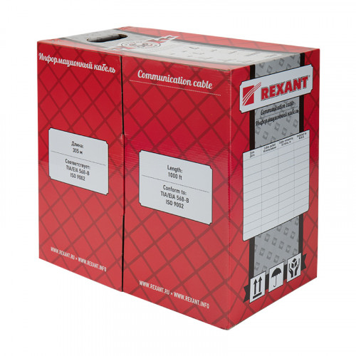 Кабель витая пара F/UTP,  CAT 5e,  ZH нг(А)-HF,  4PR,  24AWG, INDOOR, SOLID,  оранжевый,  305м,  REXANT