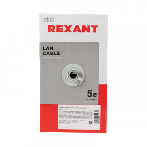 Кабель витая пара U/UTP,  CAT 5e,  ZH нг(А)-HF,  4PR,  24AWG, INDOOR, SOLID,  серый,  305м REXANT