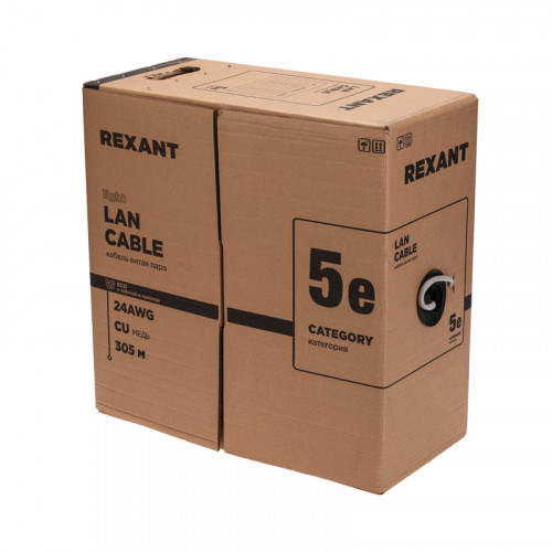 Кабель витая пара F/UTP,  CAT 5e, PE,  4PR,  24AWG, OUTDOOR, SOLID,  черный,  305м,  серия LIGHT,  РФ REXANT